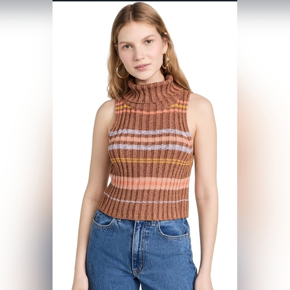 NWT Free People Ribbed Knit Cropped Turtleneck Sweater Tank Edith Vest Sz Large - Picture 14 of 16